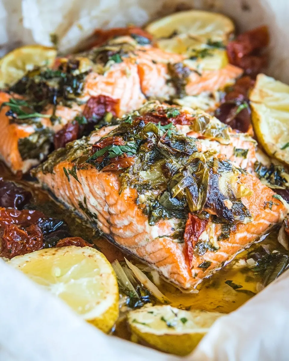 Healthy Mediterranean Salmon in Parchment Paper recipe photo