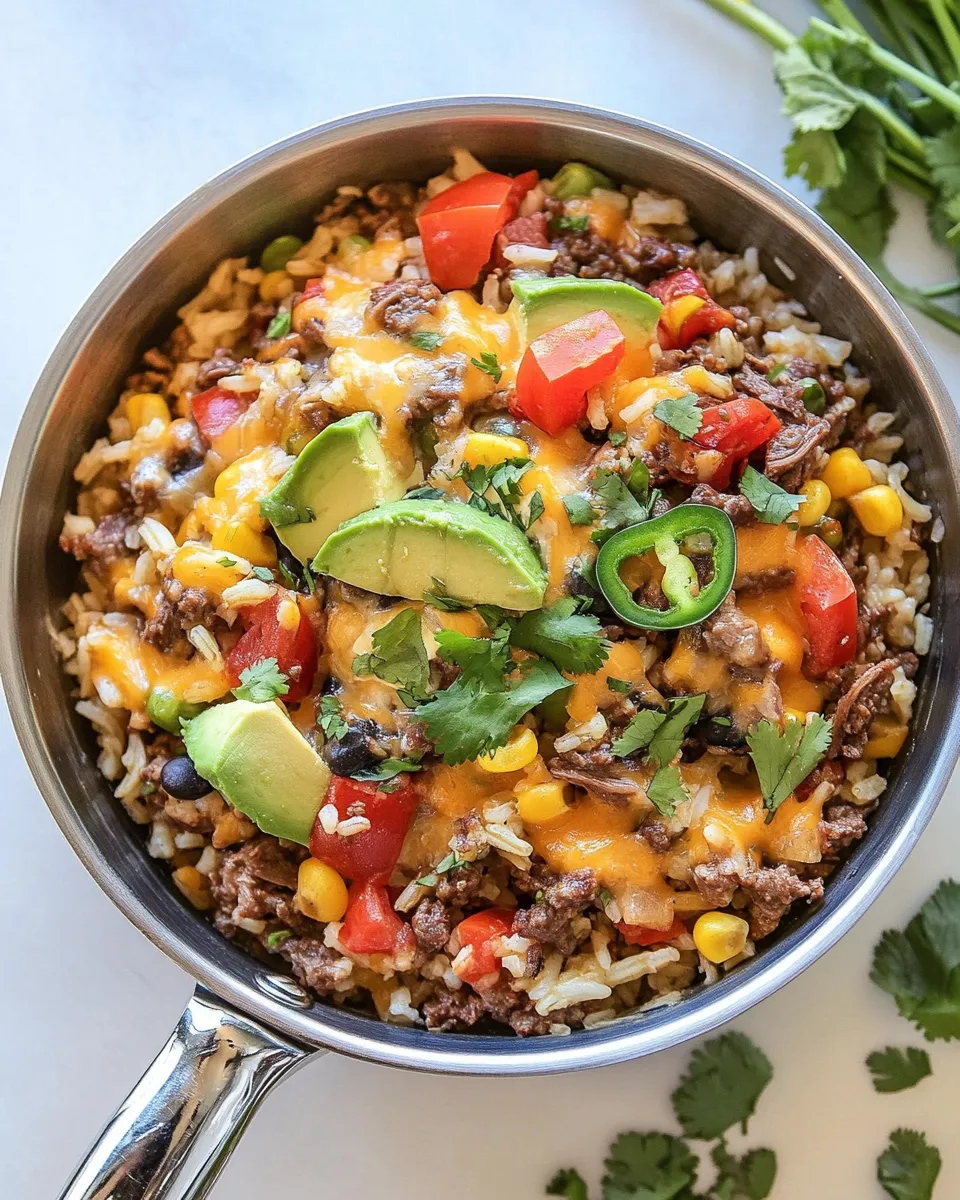 Delicious Mexican Beef and Rice Skillet shot