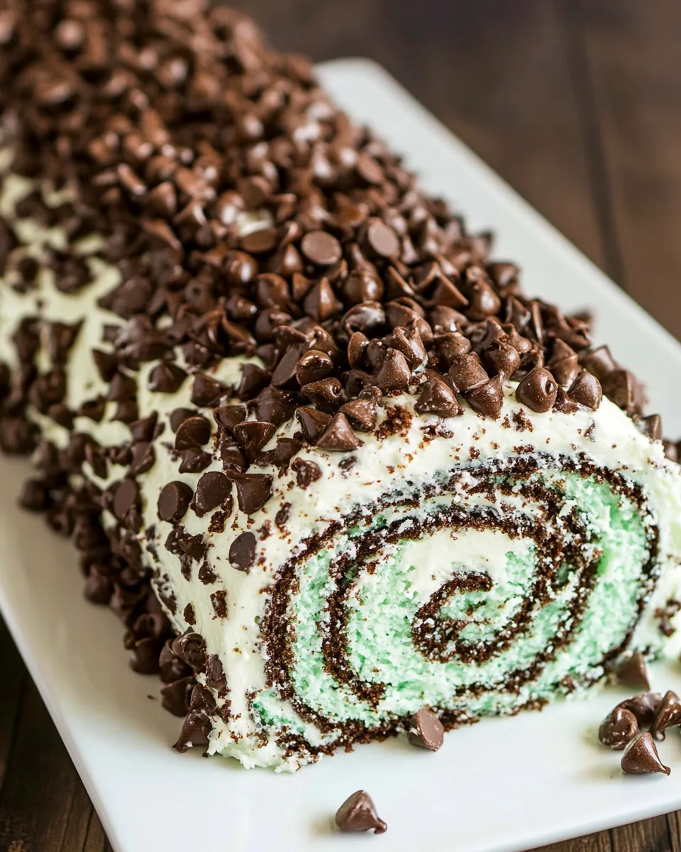 Delicious Mint Chip Cake Roll shot