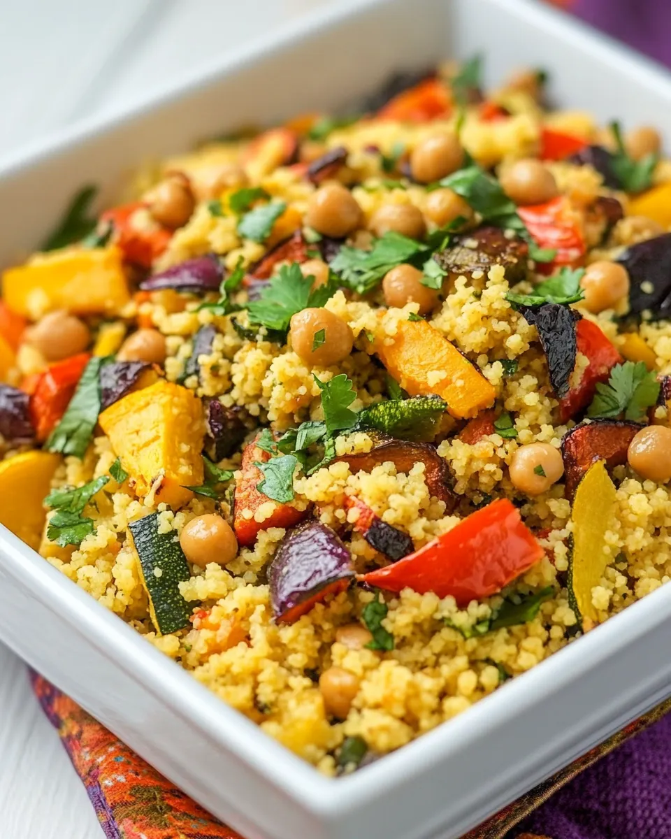 Healthy Moroccan Couscous with Roasted Vegetables Chick Peas and Almonds picture