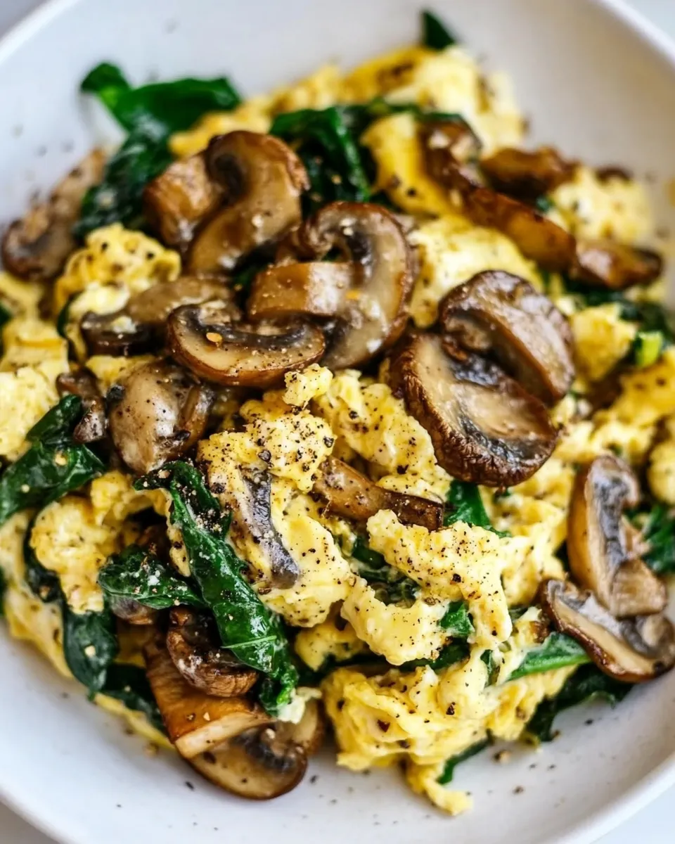 Delicious Mushroom-Spinach Scrambled Eggs dish photo