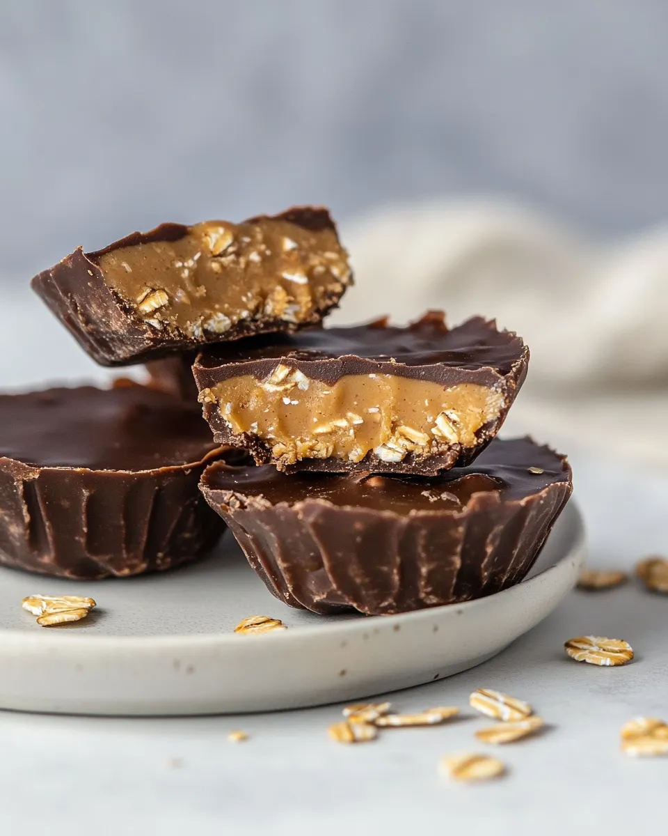 Delicious No-Bake Oatmeal Peanut Butter Cups food shot