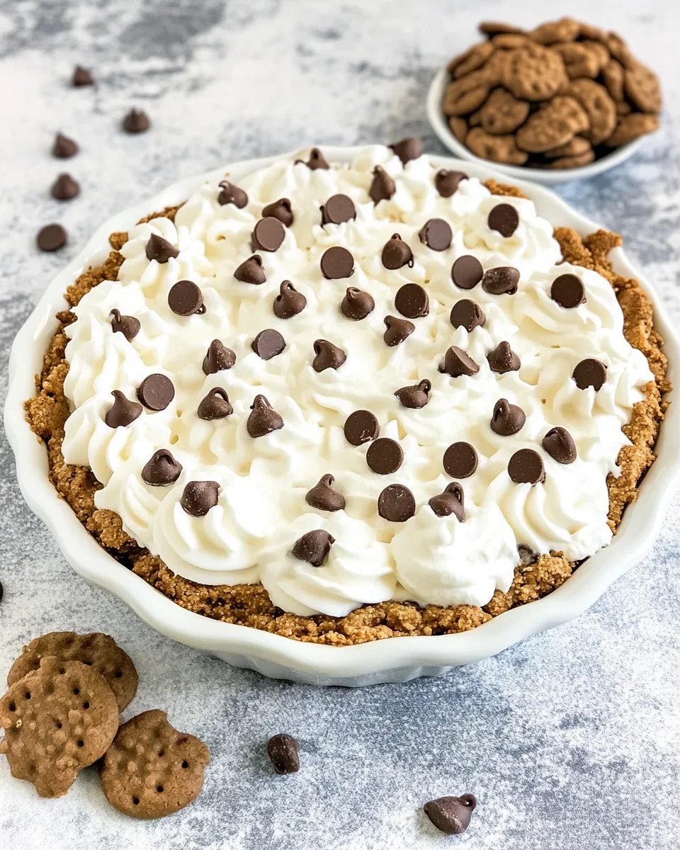 Easy No Bake Chocolate Chip Cookie Pudding Pie shot