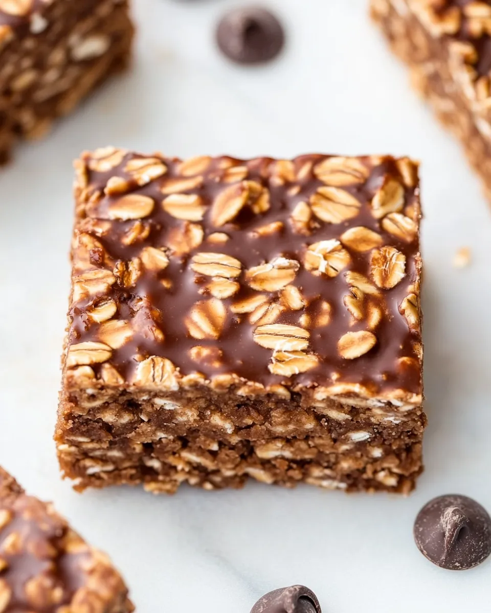 Healthy No Bake Peanut Butter Chocolate Oatmeal Bars recipe photo
