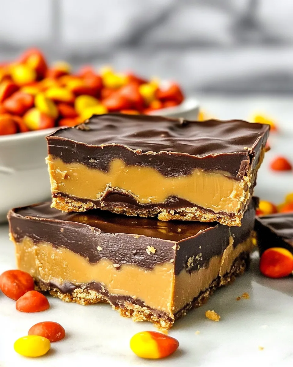 Quick No Bake Reeses Peanut Butter Bars shot