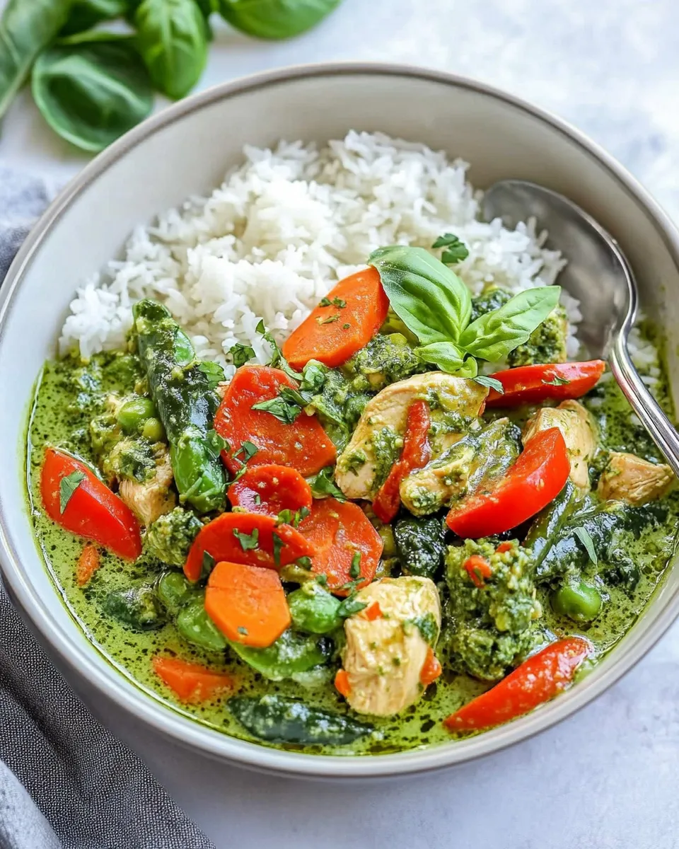 Delicious One-Skillet Chicken Green Curry with Rice plate image