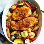 Homemade One Pan Crispy Parmesan Paprika Chicken with Vegetables photo