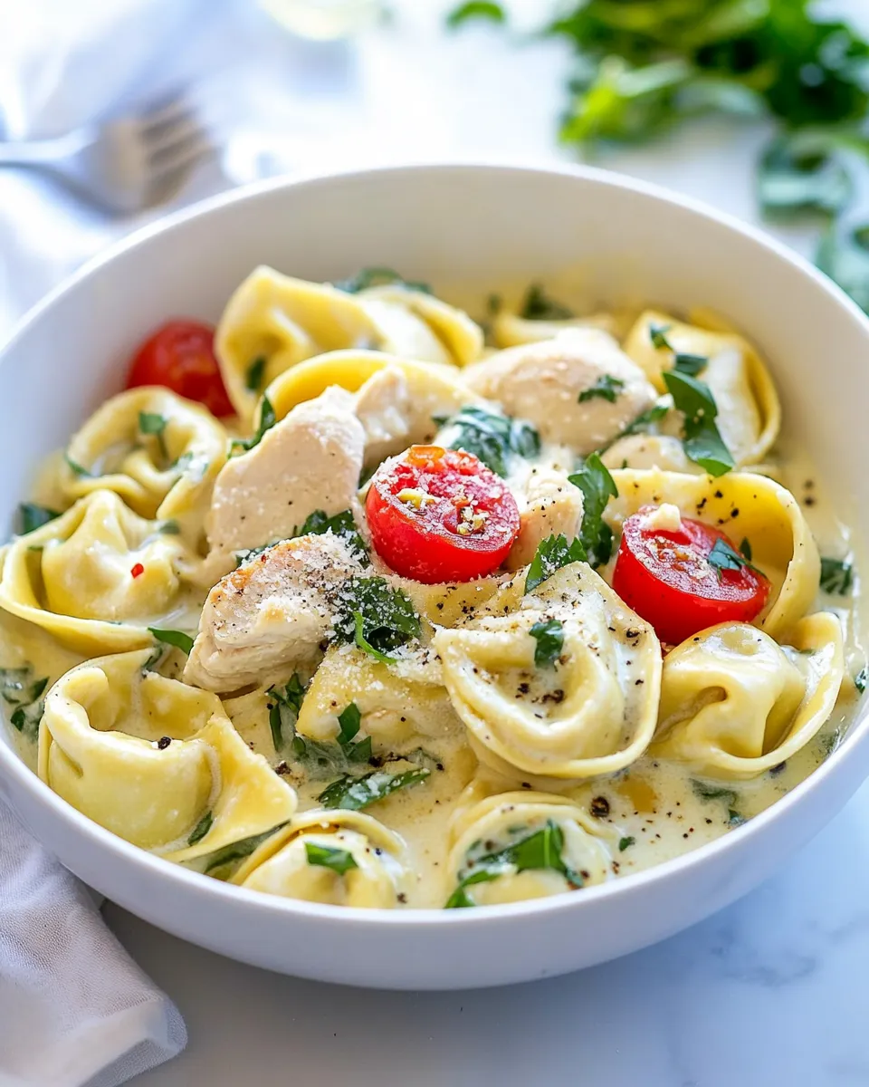 Delicious One Pot Creamy Parmesan Chicken Tortellini image