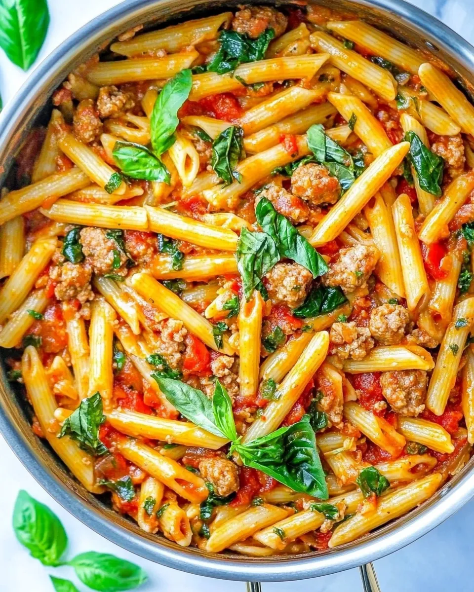Savory One Pot Italian Sausage and Tomato Basil Pasta recipe photo