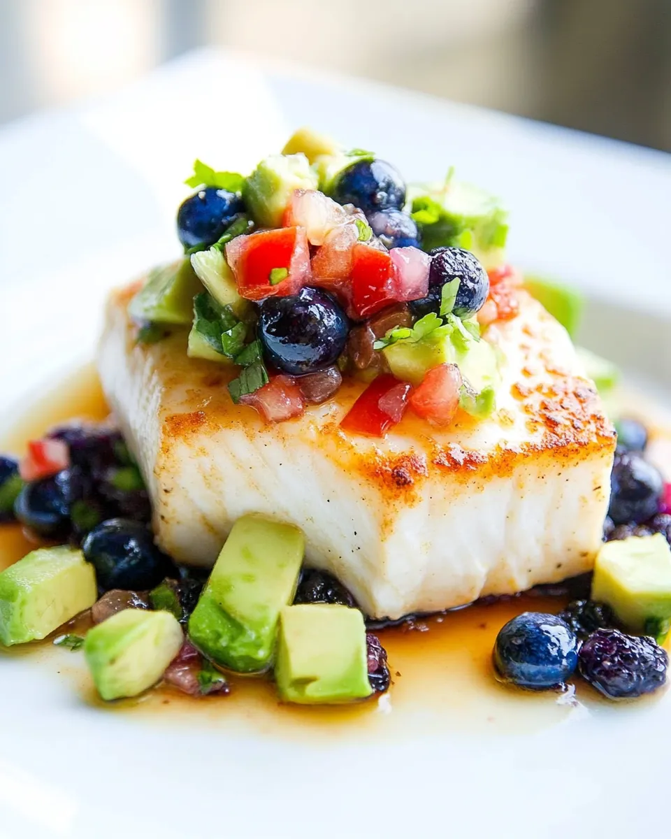 Tasty Orange Ginger Baked Halibut with Blueberry Avocado Salsa recipe photo