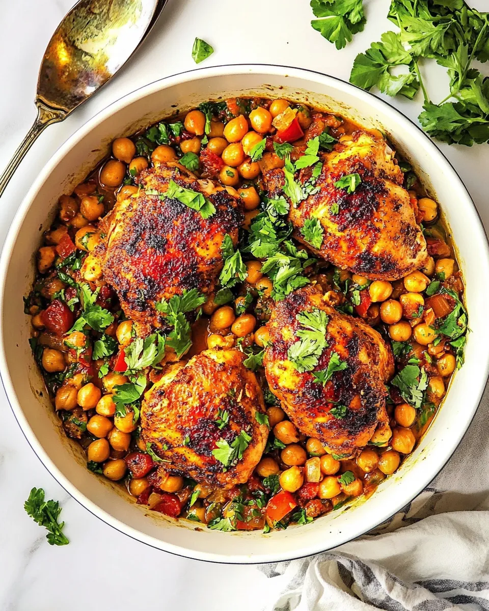 Delicious Pan Seared Chicken with Harissa Chickpeas Recipe image