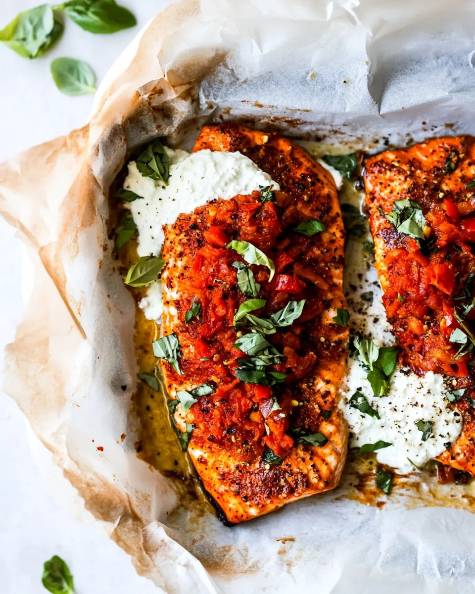 Best Parchment Baked Roasted Red Pepper Salmon. recipe image