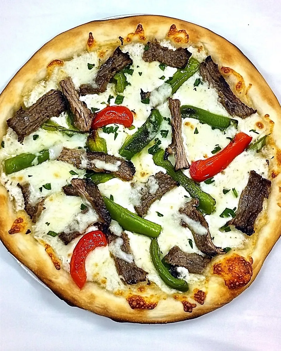 Delicious Philly Cheese Steak Pizza shot