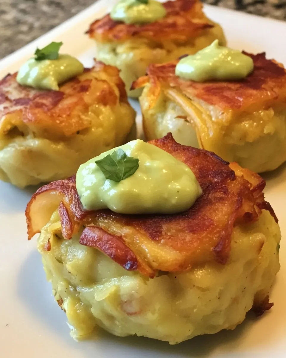 Classic Plantain Wrapped Crab Cakes with Avocado Aioli dish photo