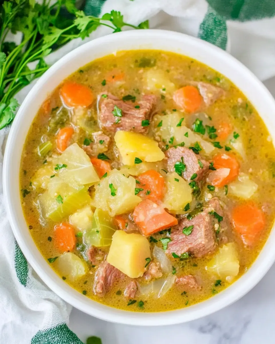 Easy Pressure Cooker Corned Beef Cabbage Irish Stew food shot