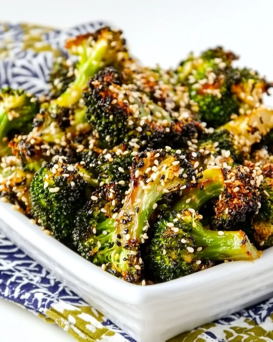 Savory Quick Roasted Broccoli with Soy Sauce and Sesame shot