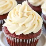 Homemade Red Velvet Cupcakes with Cream Cheese Frosting photo