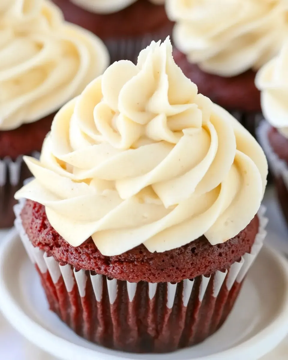Homemade Red Velvet Cupcakes with Cream Cheese Frosting photo