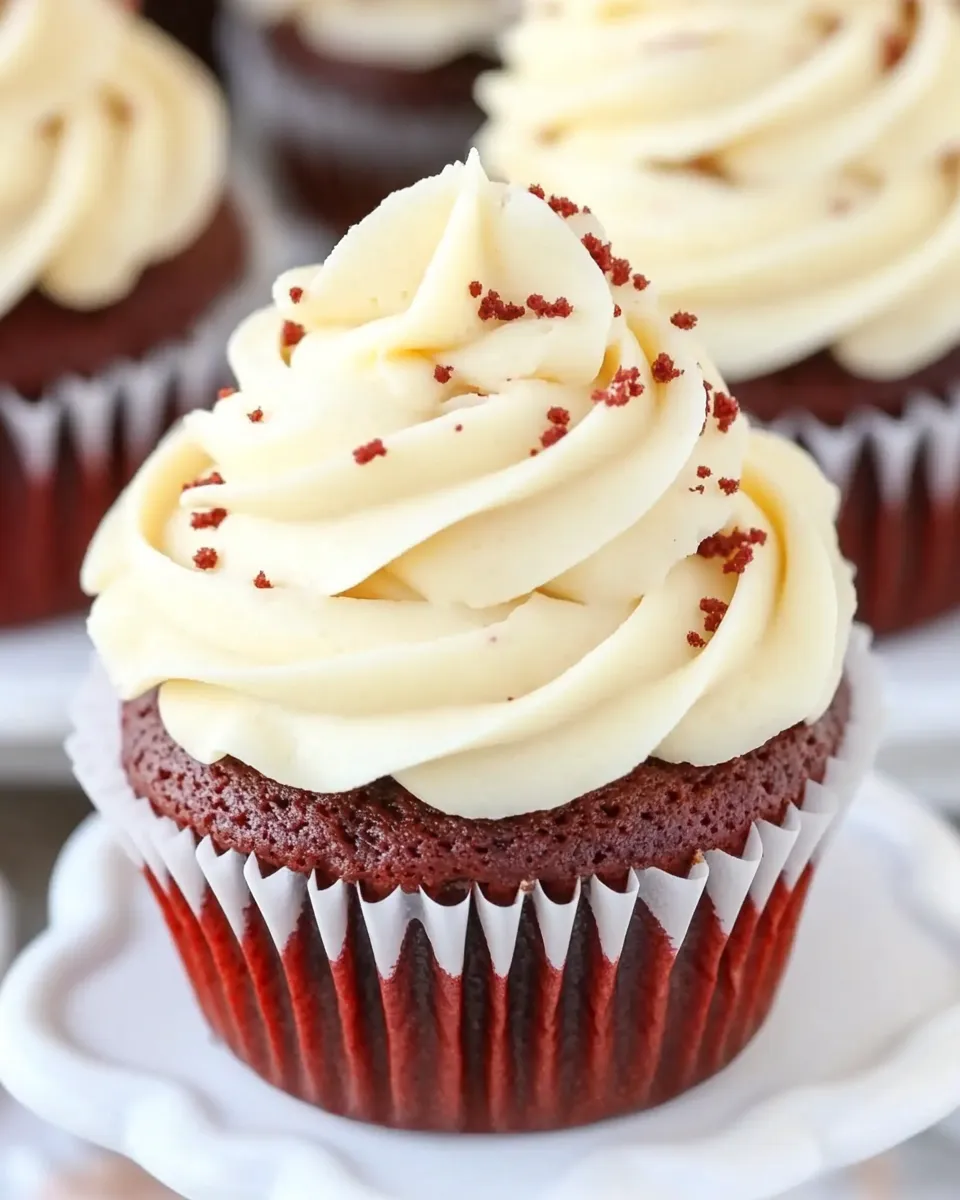 Delicious Red Velvet Cupcakes with Cream Cheese Frosting shot
