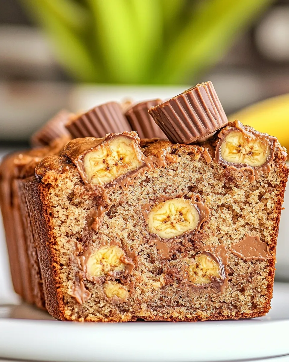 Easy Reeses Peanut Butter Cup Banana Bread food shot