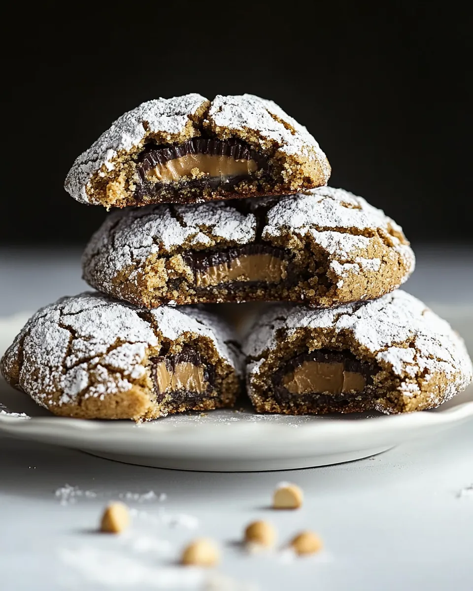 Easy Reeses Peanut Butter Cup Filled Crinkle Cookies food shot