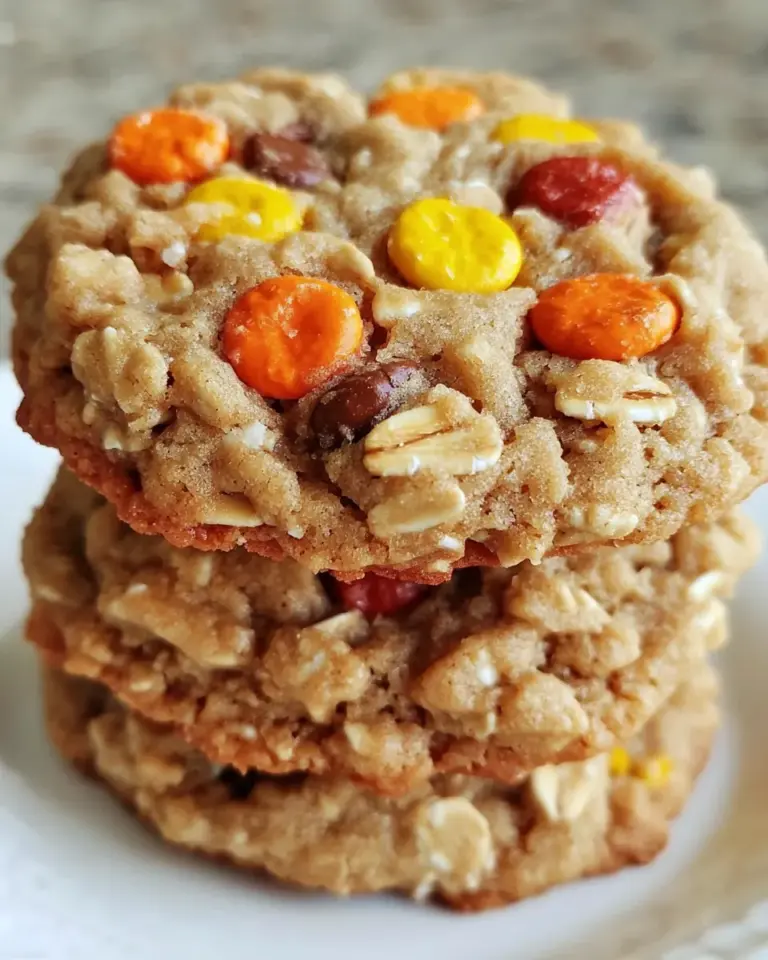 Homemade Reeses Pieces Peanut Butter Oatmeal Cookies photo