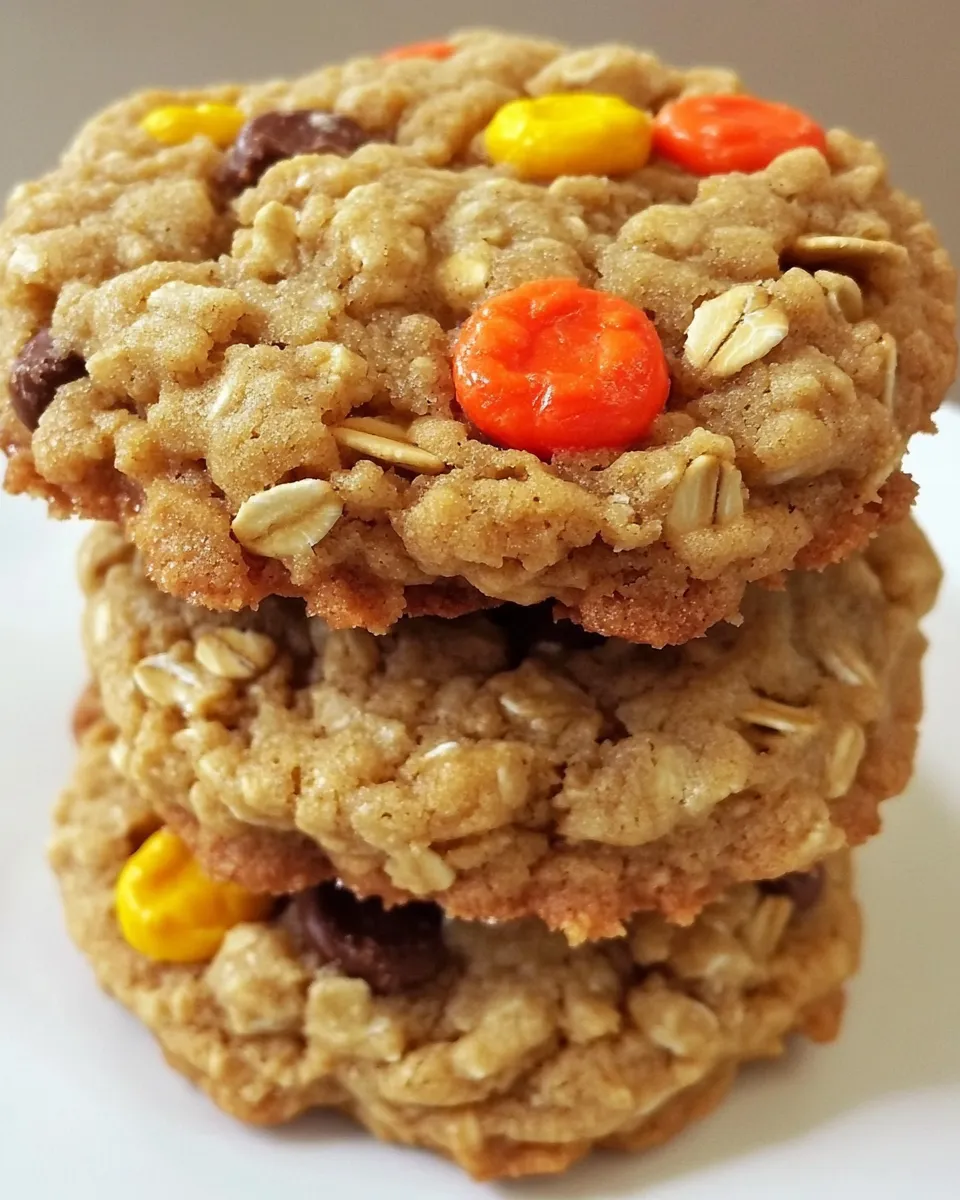 Easy Reeses Pieces Peanut Butter Oatmeal Cookies shot
