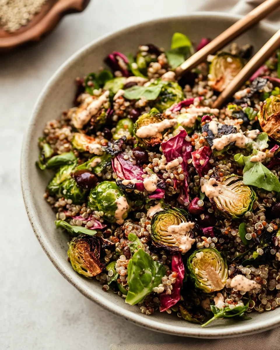 Delicious Roasted Brussels Sprouts, Quinoa & Lentil Salad with Spicy Caesar Dressing image