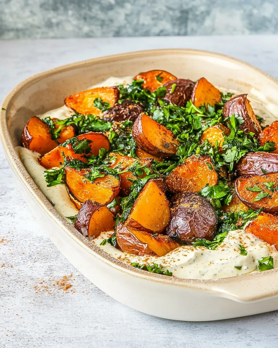 Homemade Roasted Potatoes with Tahini Yogurt Sauce image