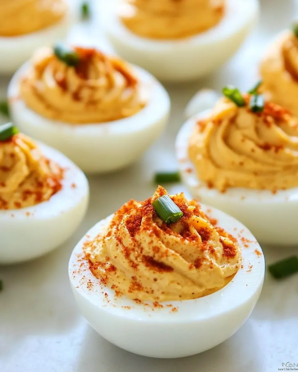 Delicious Roasted Red Pepper Deviled Eggs shot