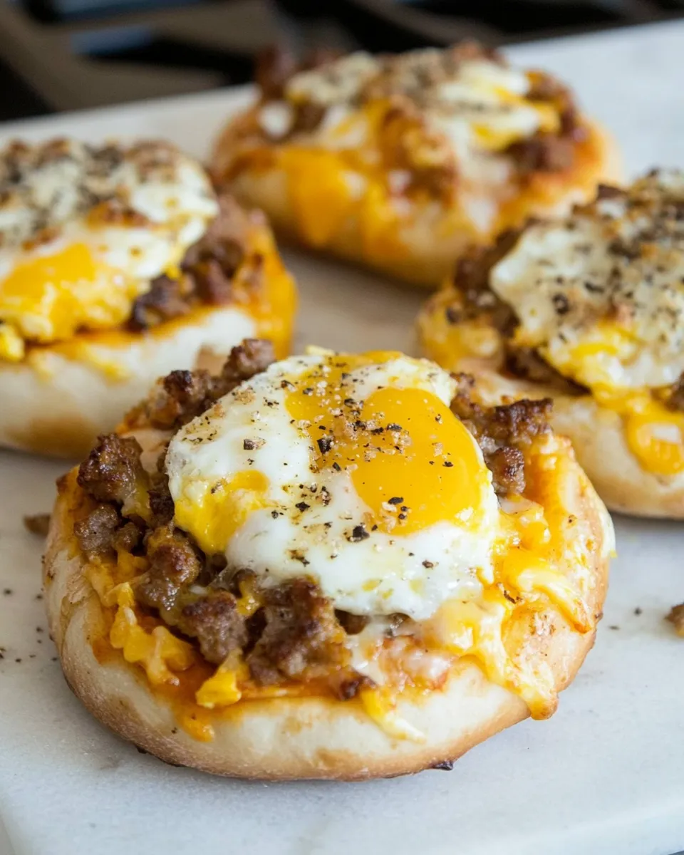 Easy Sausage, Egg & Cheese Bagel Pizzas recipe photo