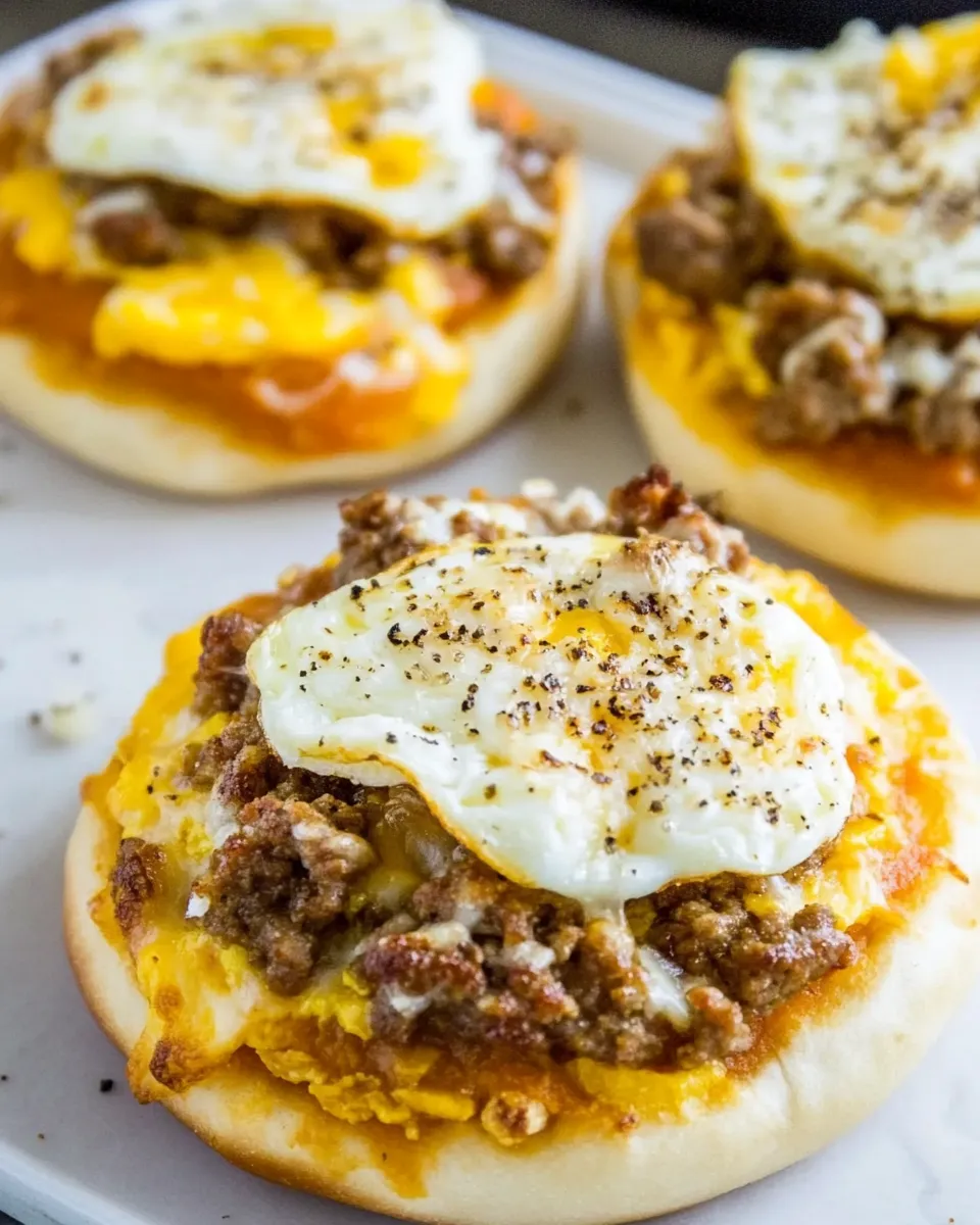 Delicious Sausage, Egg & Cheese Bagel Pizzas shot