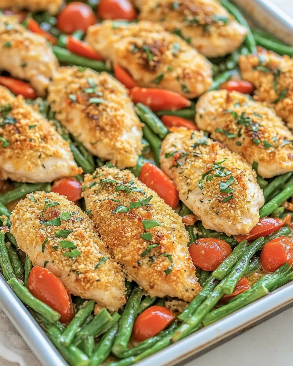 Delicious Sheet Pan Garlic-Parmesan Chicken Tenders with Veggies image