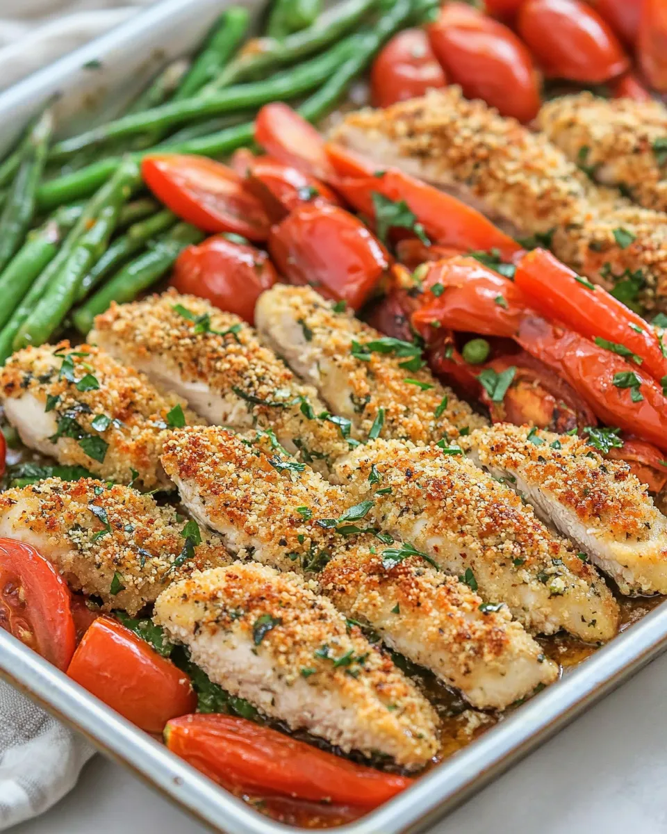 Quick Sheet Pan Garlic-Parmesan Chicken Tenders with Veggies recipe photo