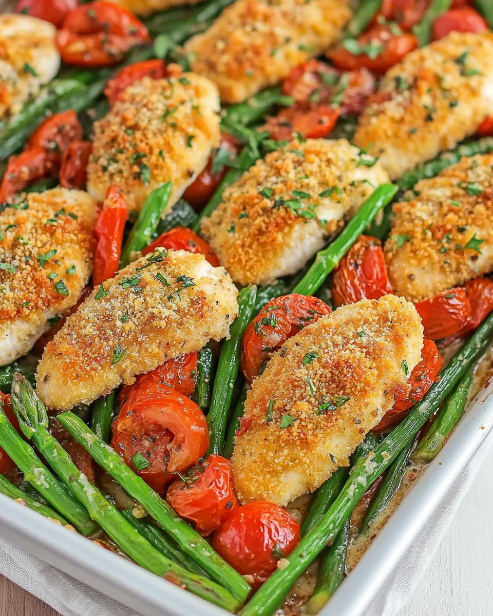 Healthy Sheet Pan Garlic-Parmesan Chicken Tenders with Veggies shot