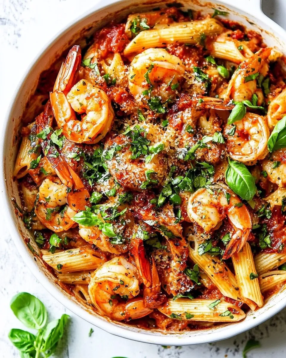 Delicious Shrimp Pasta with Red Sauce shot