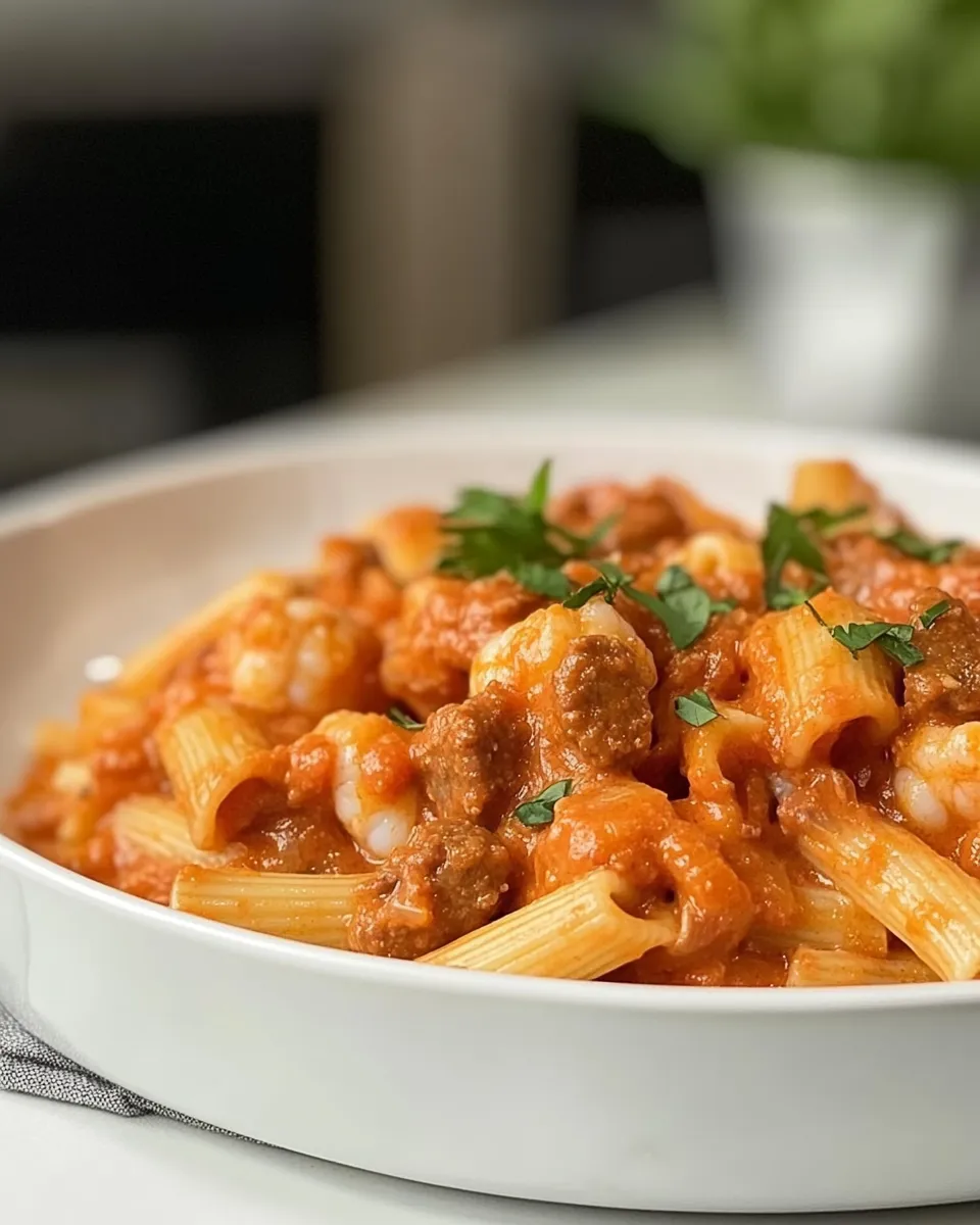 Quick Shrimp and Sausage Pasta Red Sauce recipe photo