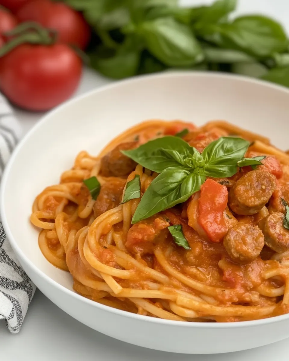 Homemade Shrimp and Sausage Pasta Red Sauce shot