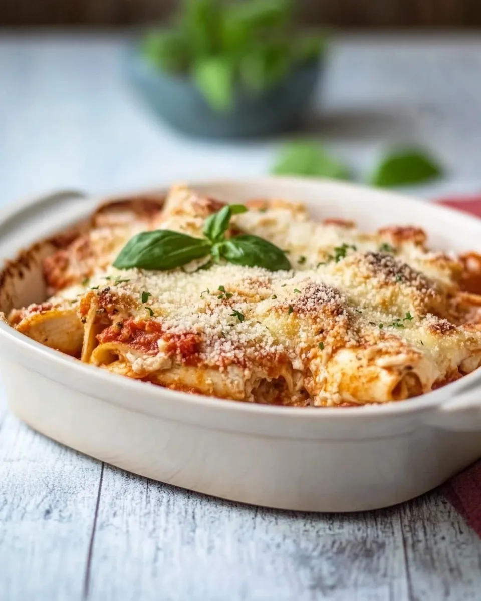 Delicious Skinny Chicken Parmesan Casserole shot