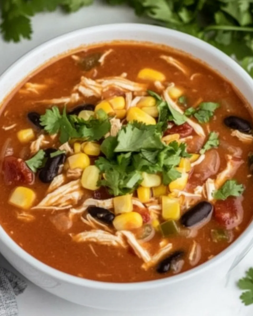 Easy Slow Cooker Chicken Enchilada Soup food shot