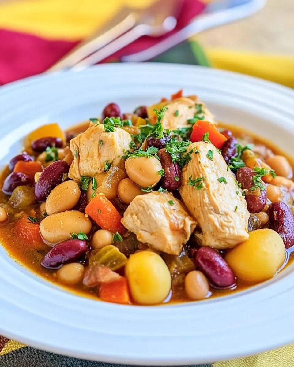 Delicious Slow Cooker Chicken and Bean Stew plate image