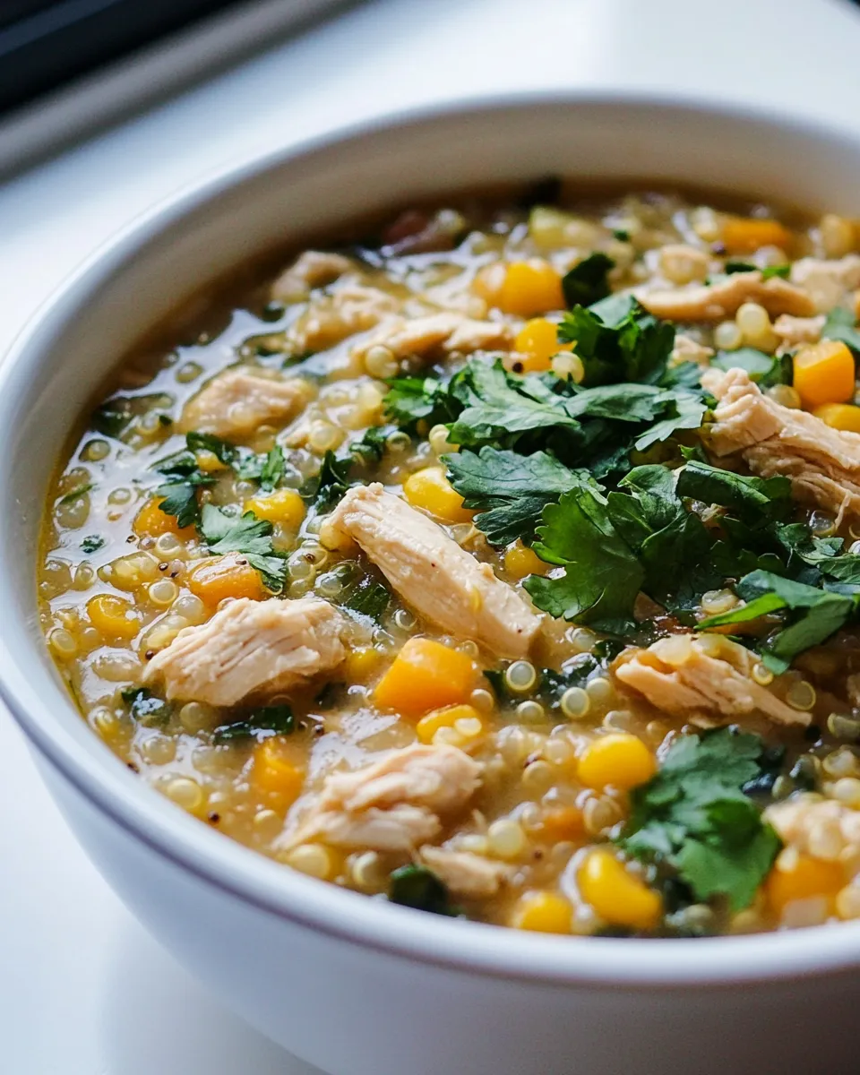 Easy Slow Cooker White Chicken Quinoa Chili food shot