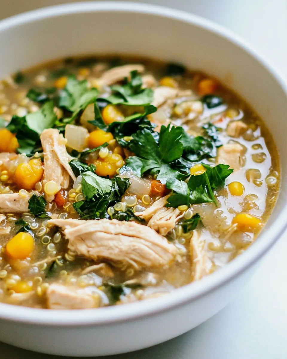 Delicious Slow Cooker White Chicken Quinoa Chili plate image