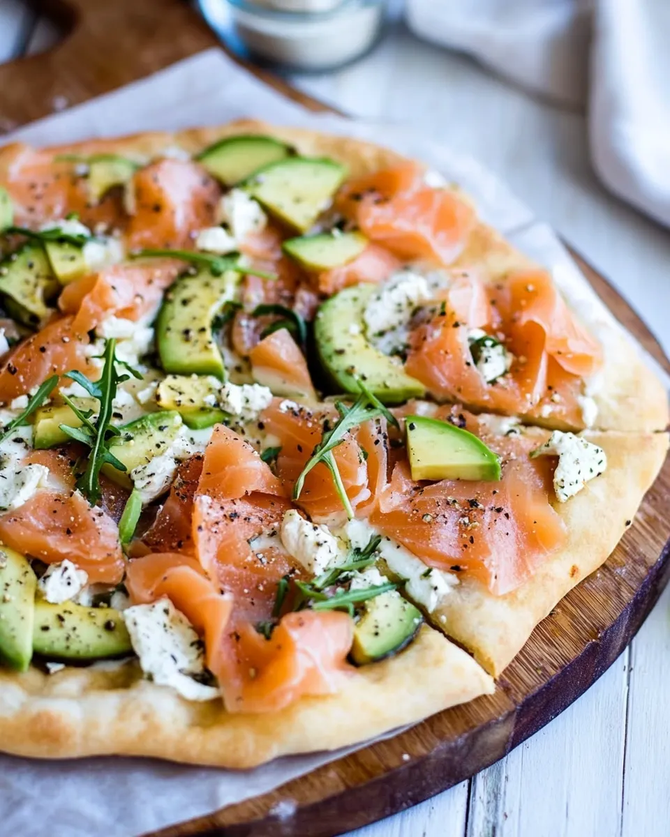 Easy Smoked Salmon and Avocado Pizza food shot