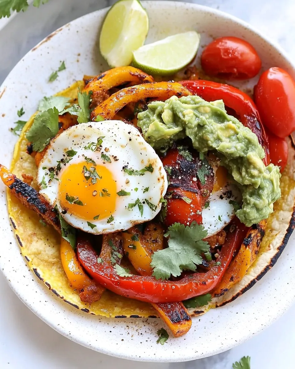 Easy Spicy Breakfast Fajitas with Eggs and Guacamole recipe photo