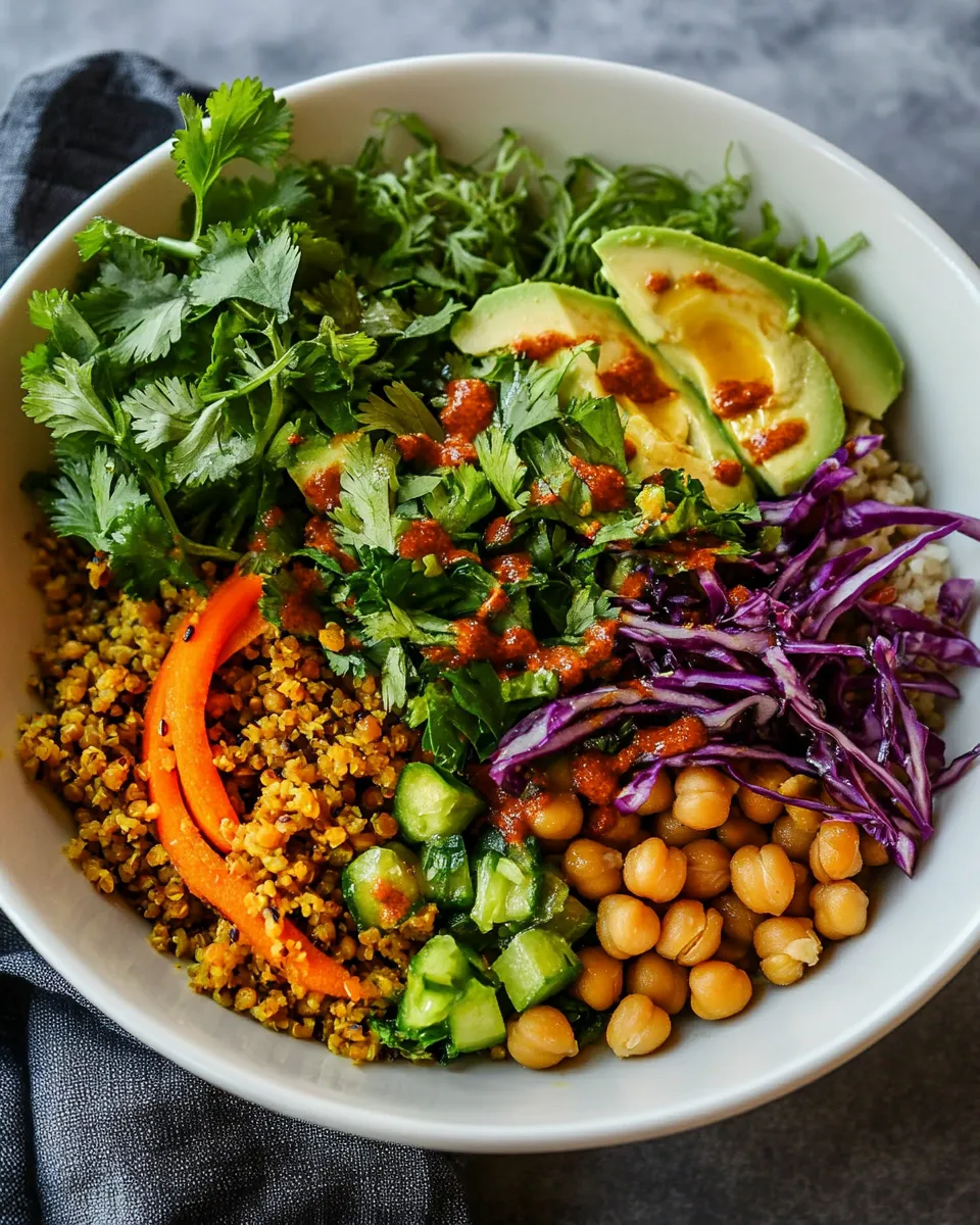 Healthy Spicy Chickpea Freekeh Buddha Bowl shot
