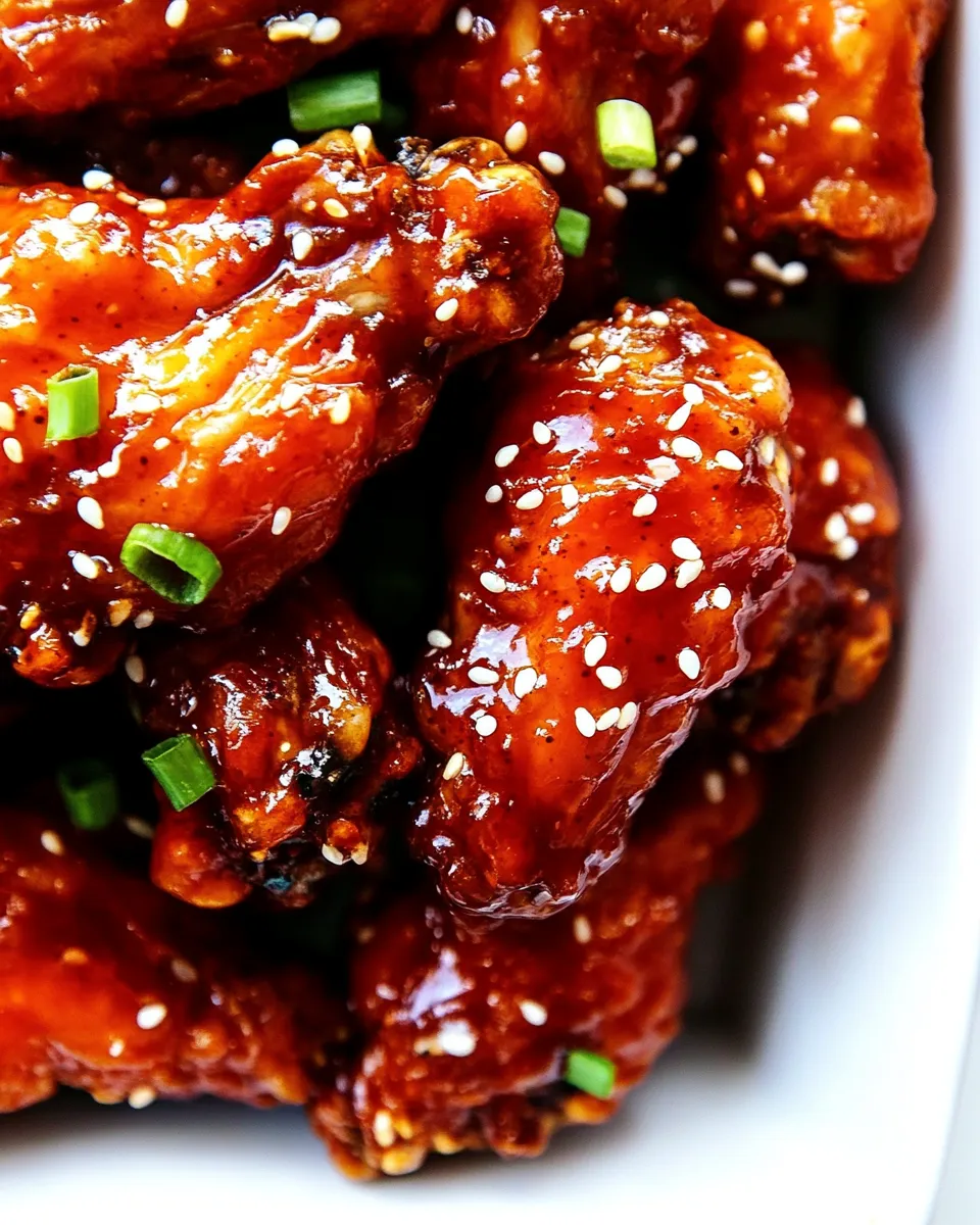 Tasty Spicy Korean Chicken Wings food shot