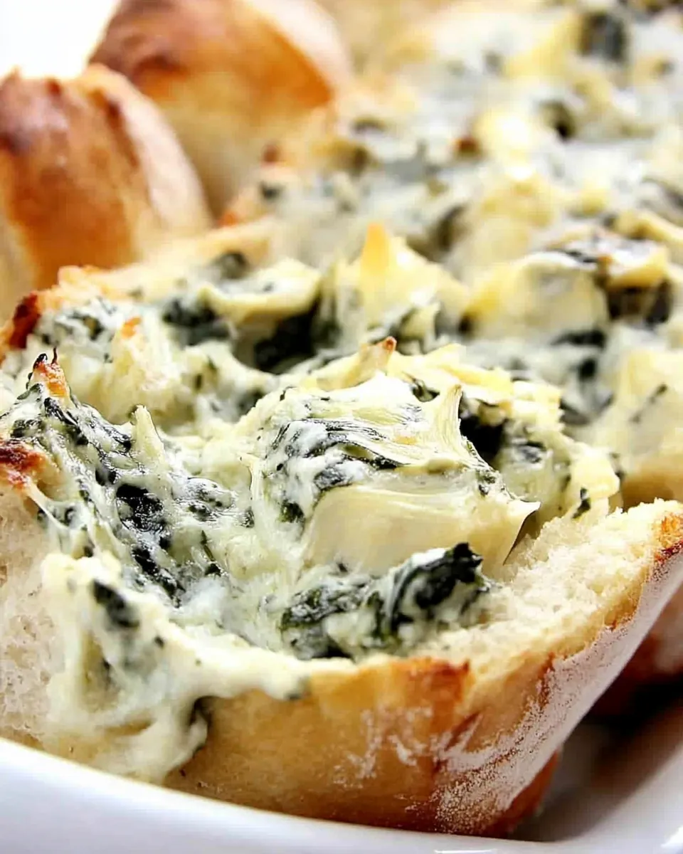 Delicious Spinach Artichoke Dip Cheesy Bread dish photo
