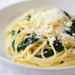 Homemade Spinach and Garlic Spaghetti with Pecorino photo