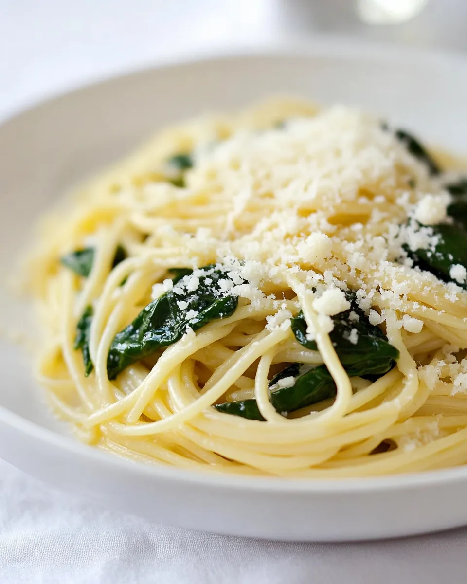 Homemade Spinach and Garlic Spaghetti with Pecorino photo